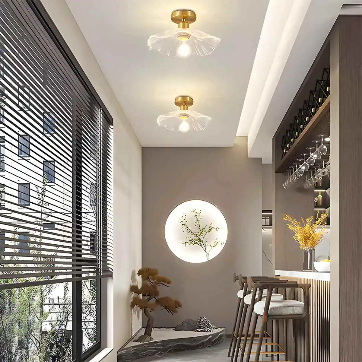 Antizer European Style Copper Glass Ceiling Lamp-J