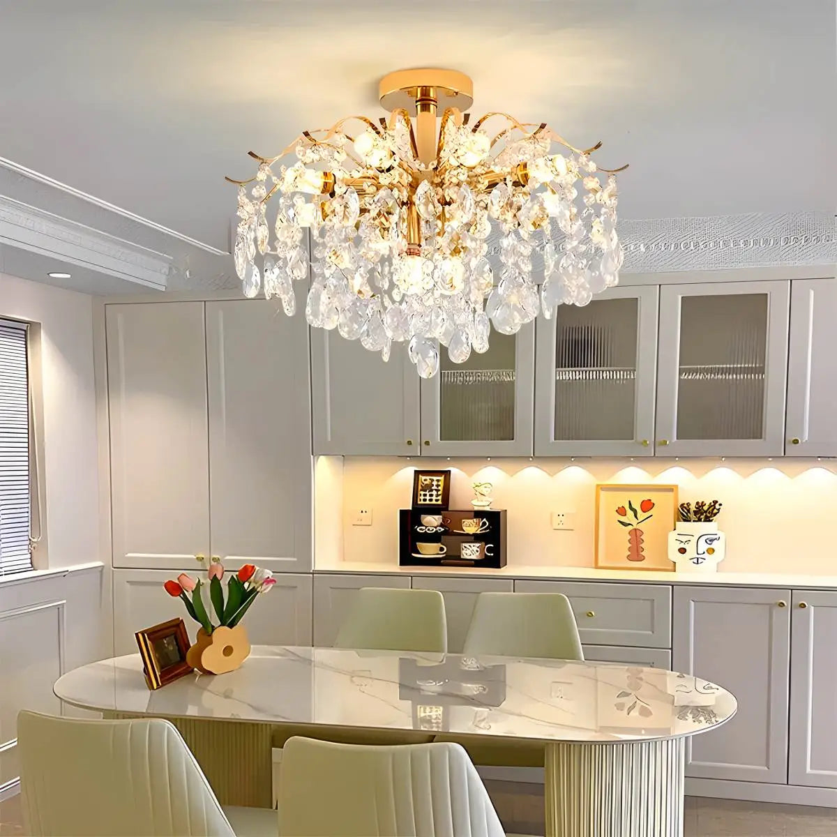 Antizer French Vintage Crystal Ceiling Chandelier