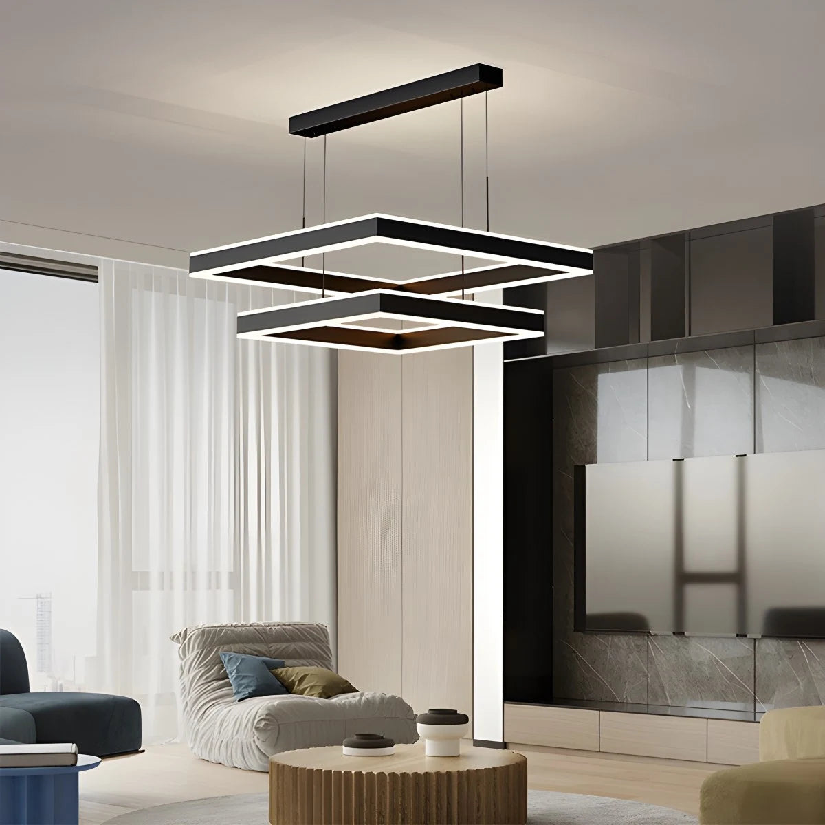 Antizer Tiered Black Square Pendant Lamp for Living Room