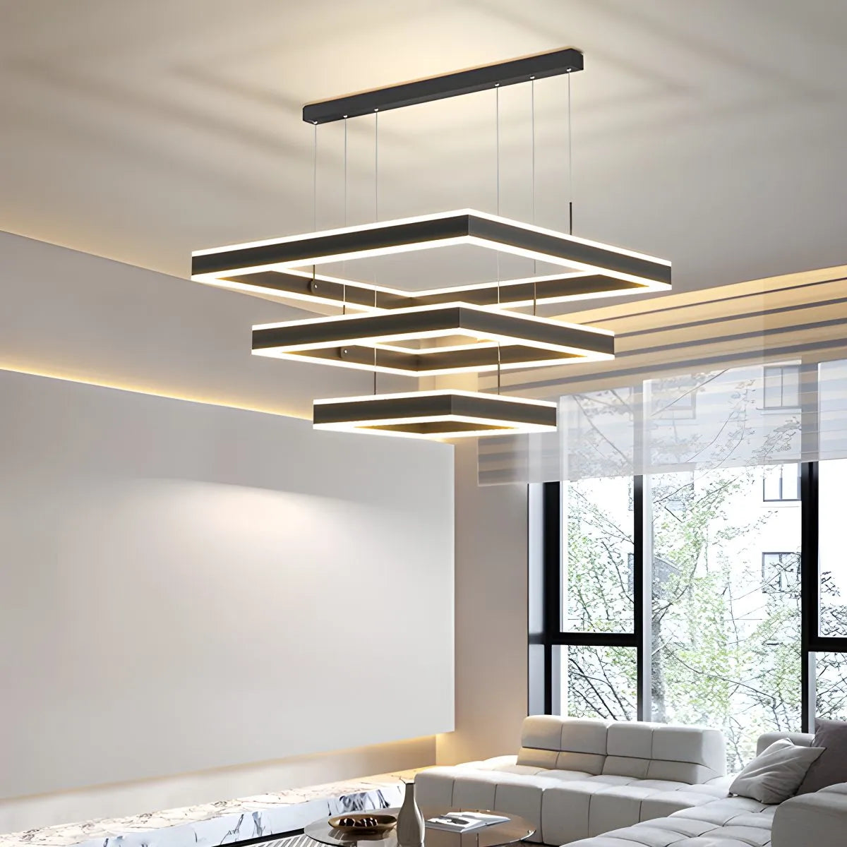 Antizer Tiered Black Square Pendant Lamp for Living Room