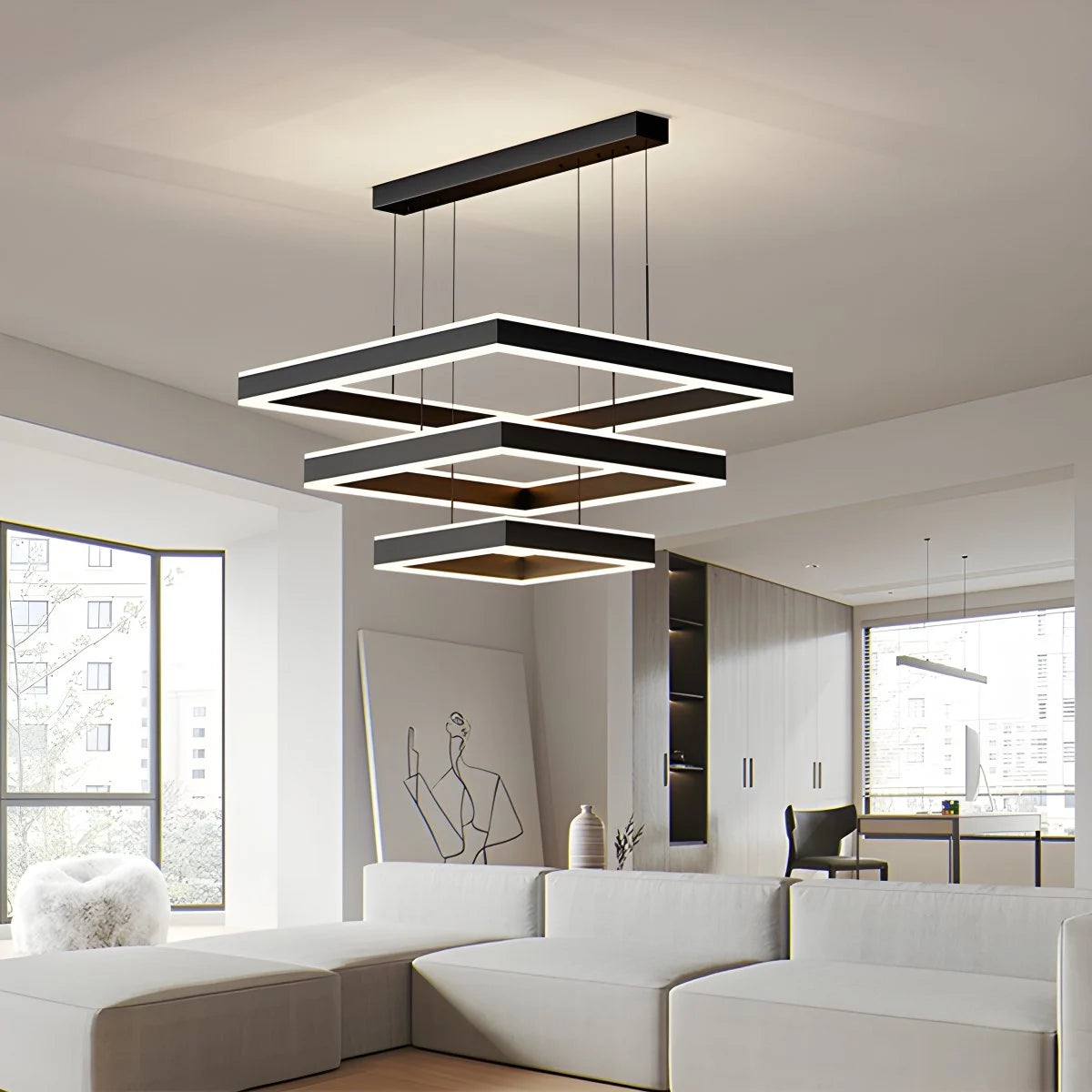 Antizer Tiered Black Square Pendant Lamp for Living Room