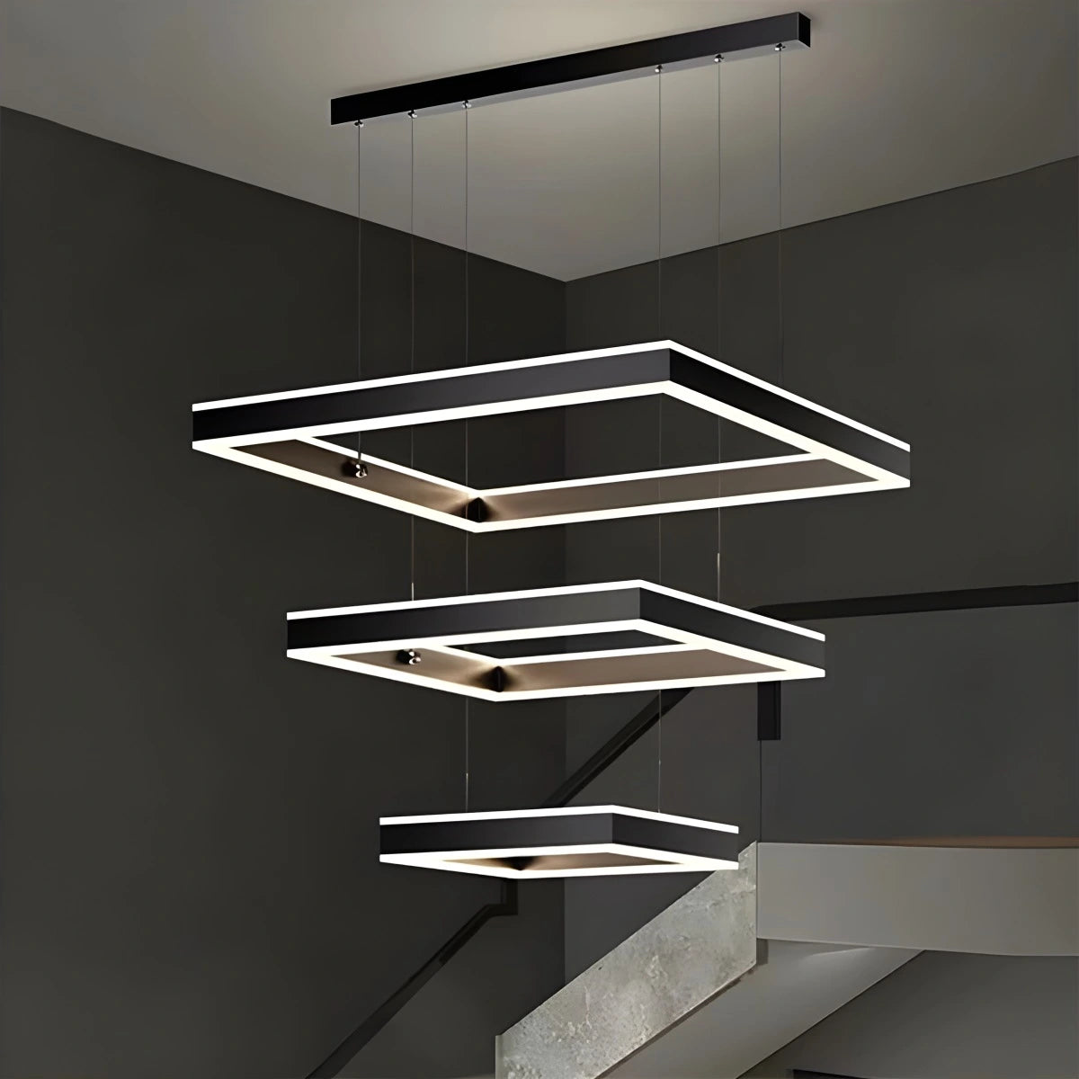 Antizer Tiered Black Square Pendant Lamp for Living Room