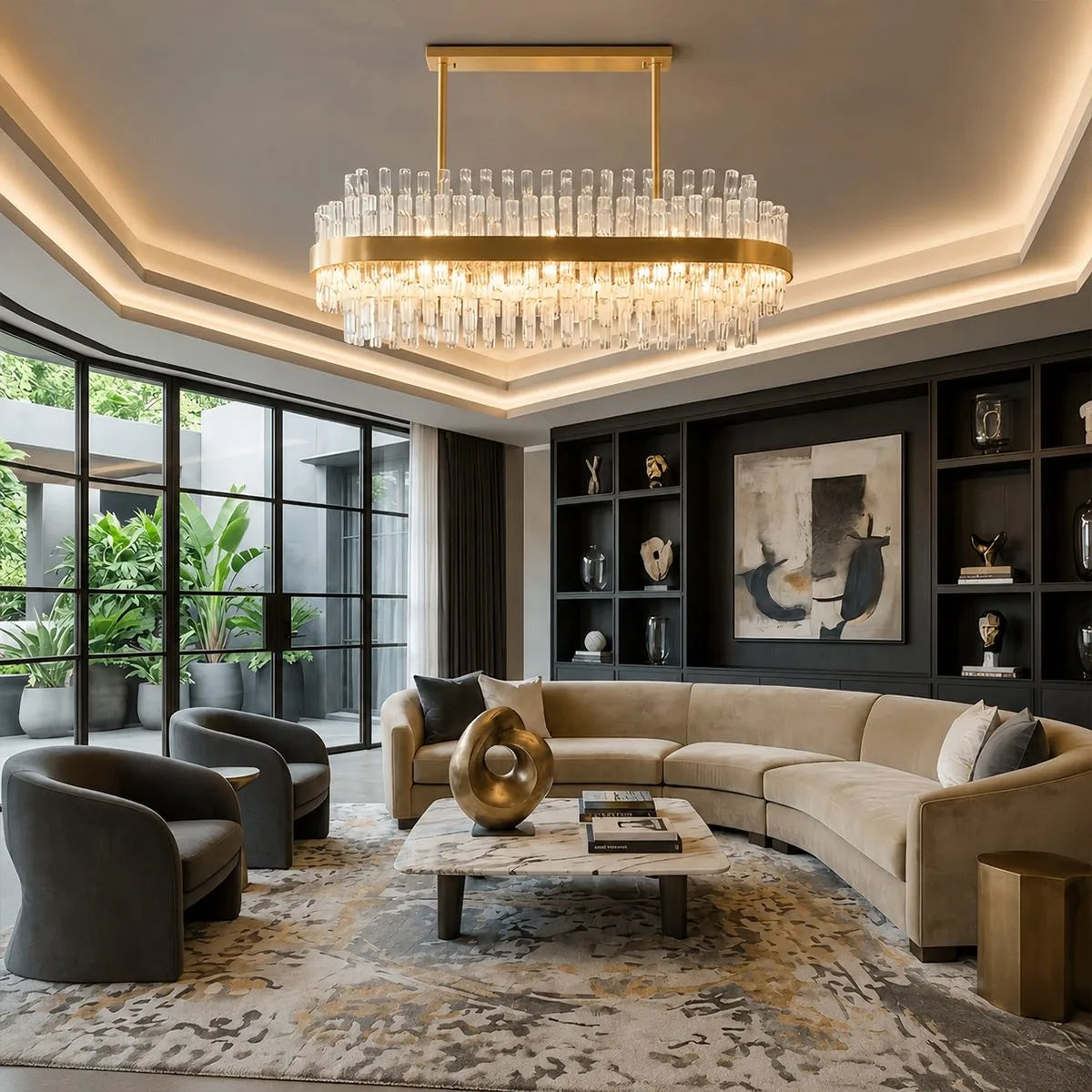 Antizer Luxury Rectangular Crystal Chandelier