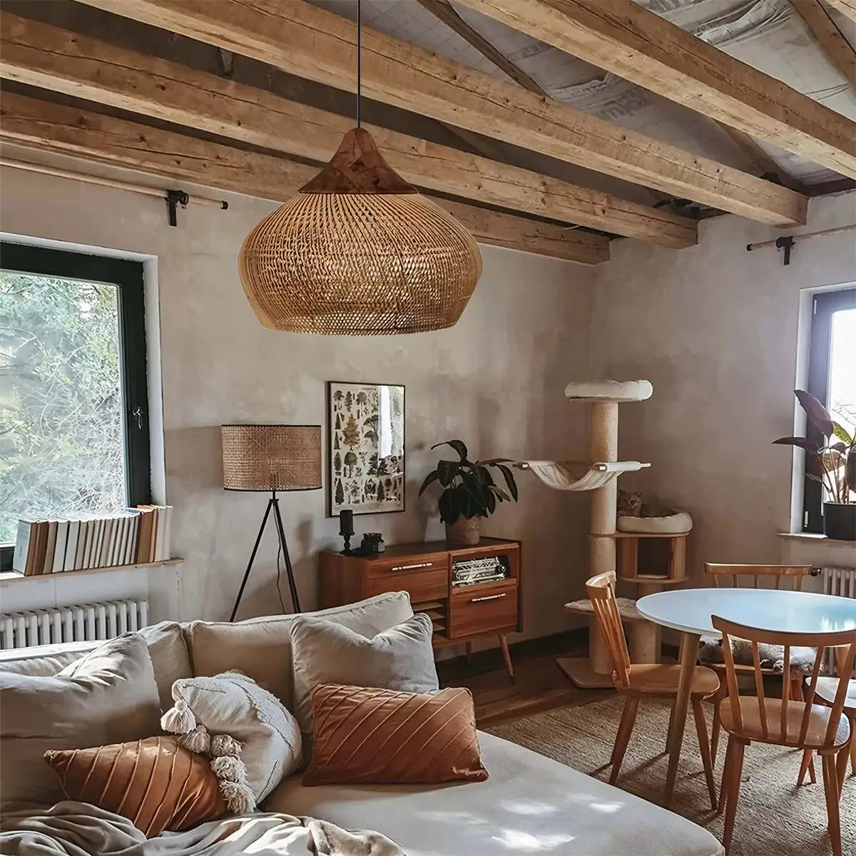 Antizer Rattan Lantern Pendant Light for Dining Room