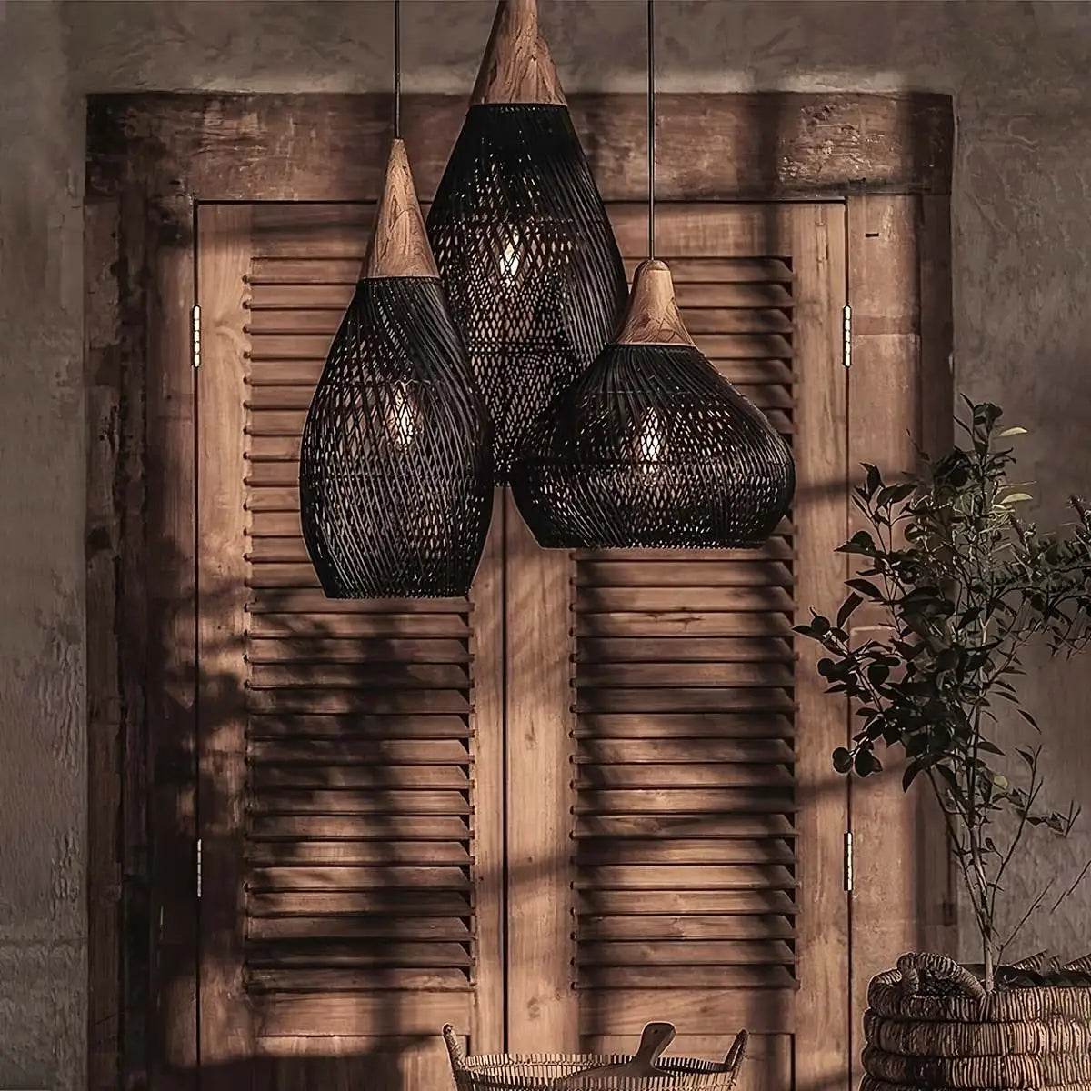 Antizer Rattan Lantern Pendant Light for Dining Room