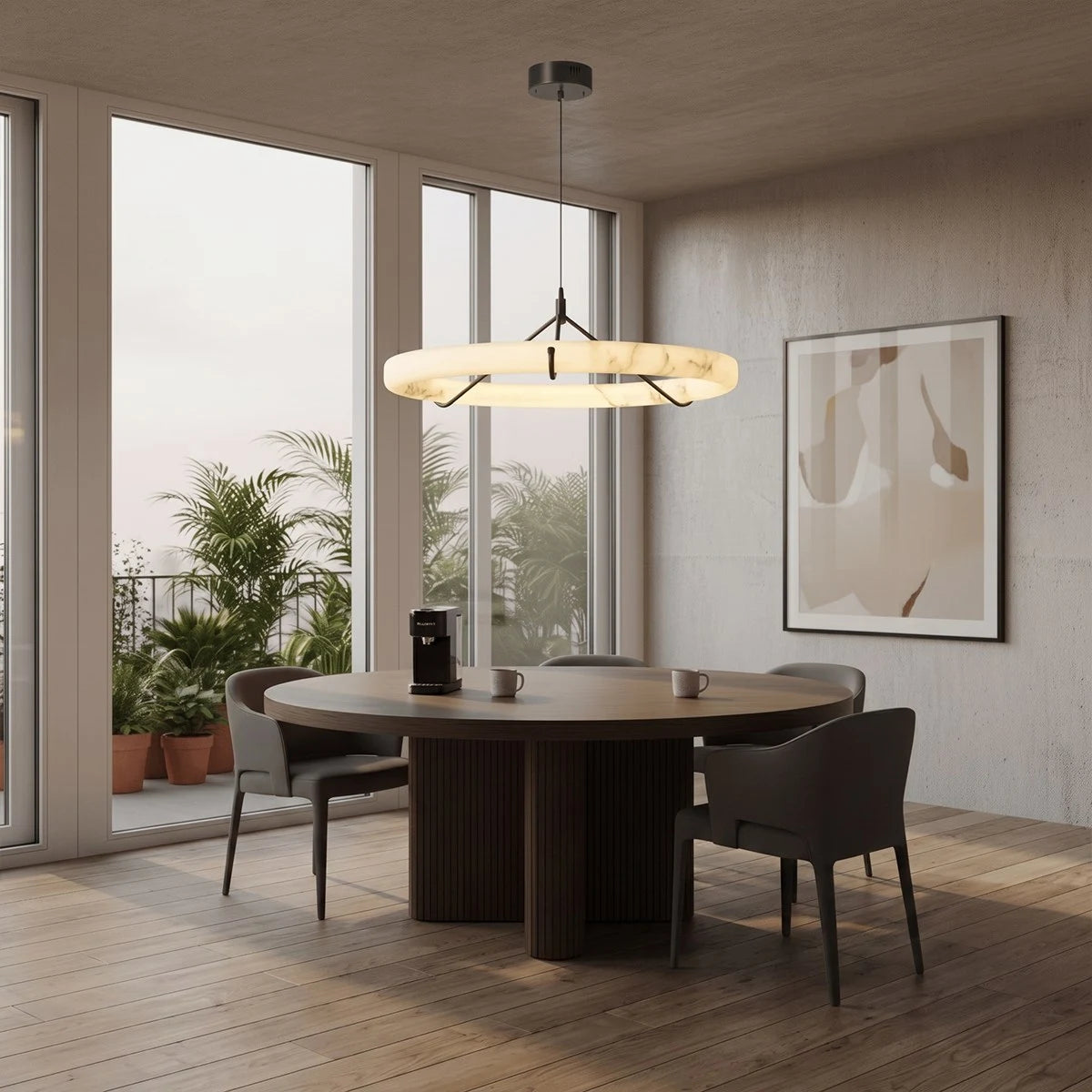 Antizer Modern Alabaster Ring Chandelier