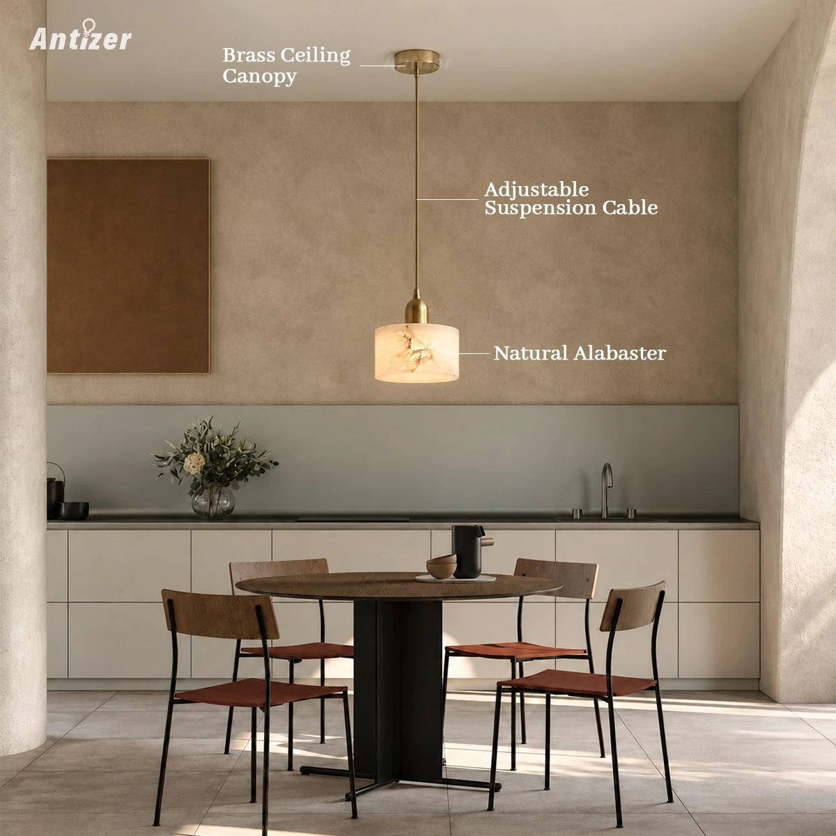 Antizer Modern Brass Alabaster Pendant Light
