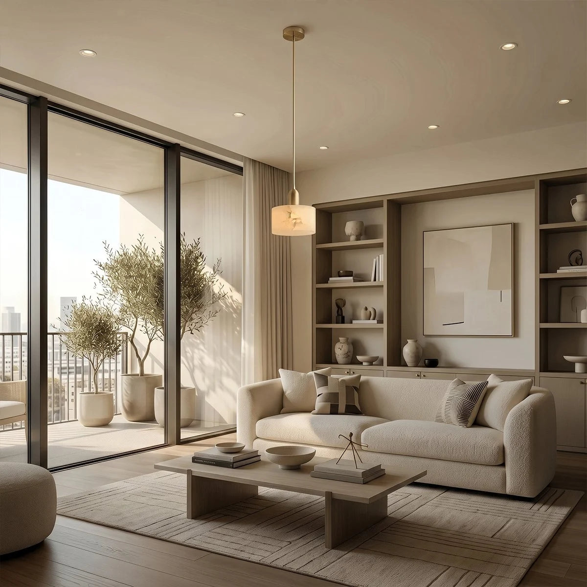 Antizer Modern Brass Alabaster Pendant Light