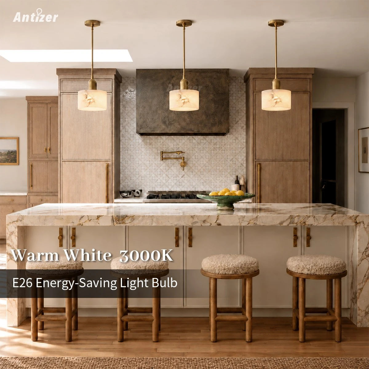 Antizer Modern Brass Alabaster Pendant Light