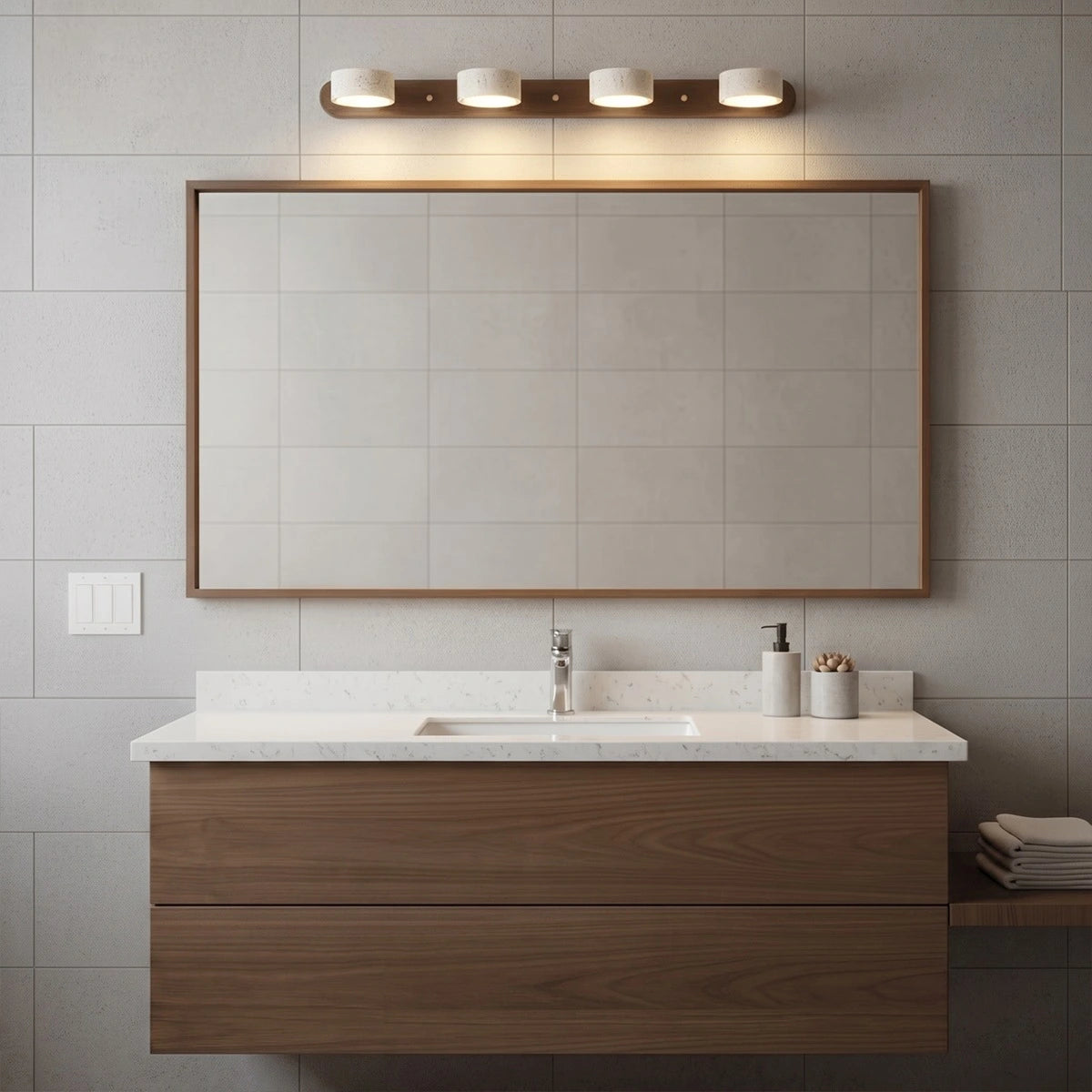 Antizer Modern LED Wood & Stone Travertine Wall Sconce
