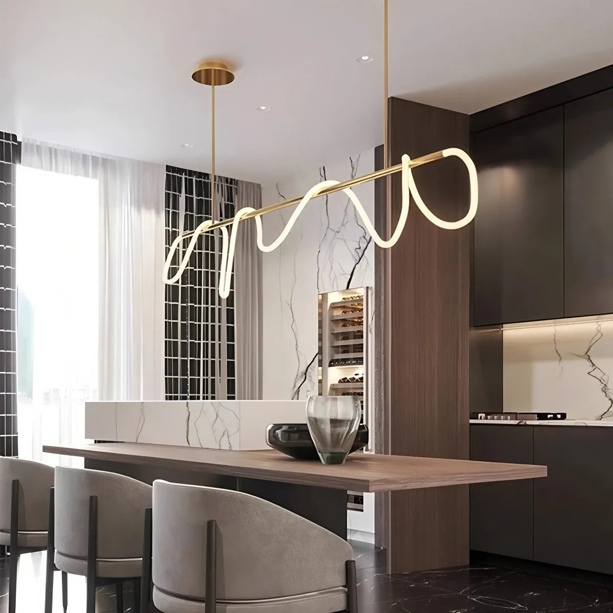 Antizer Modern Long Hose Led Pendant Light for Dining Room