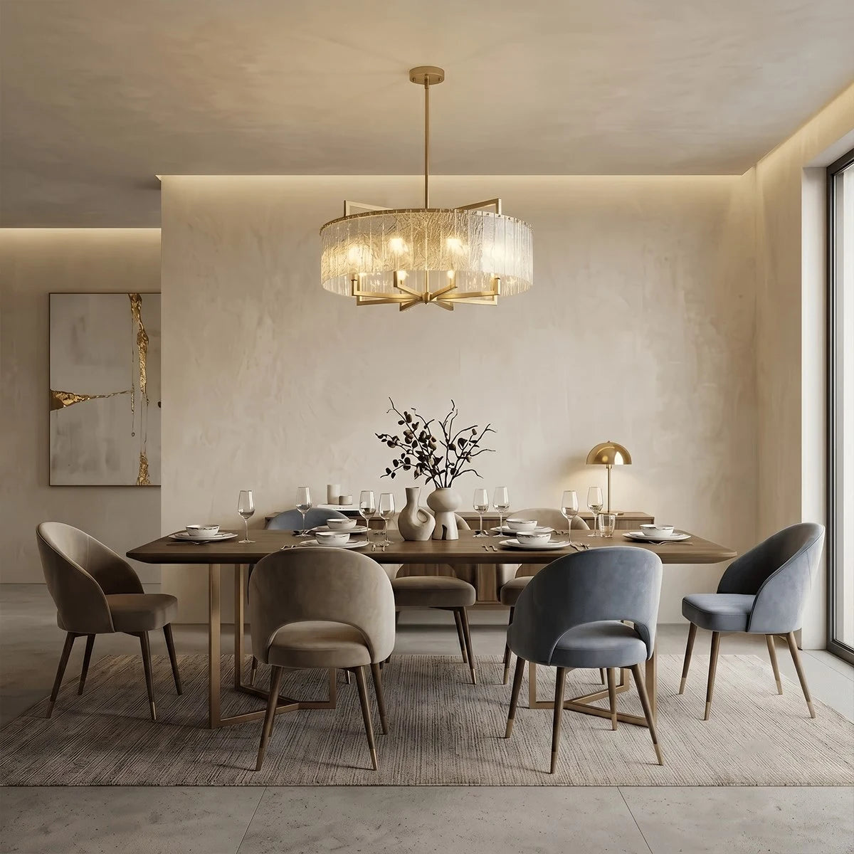 Antizer Modern Textured Glass Round Chandelier