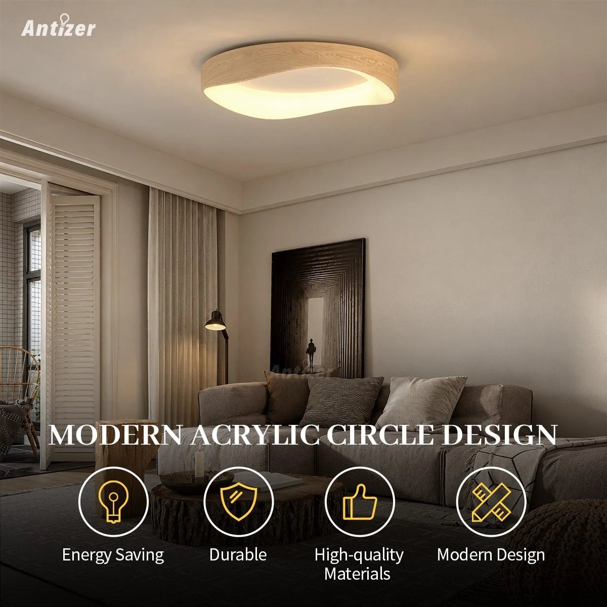 Antizer Lámpara de techo circular nórdica acrílica para dormitorio