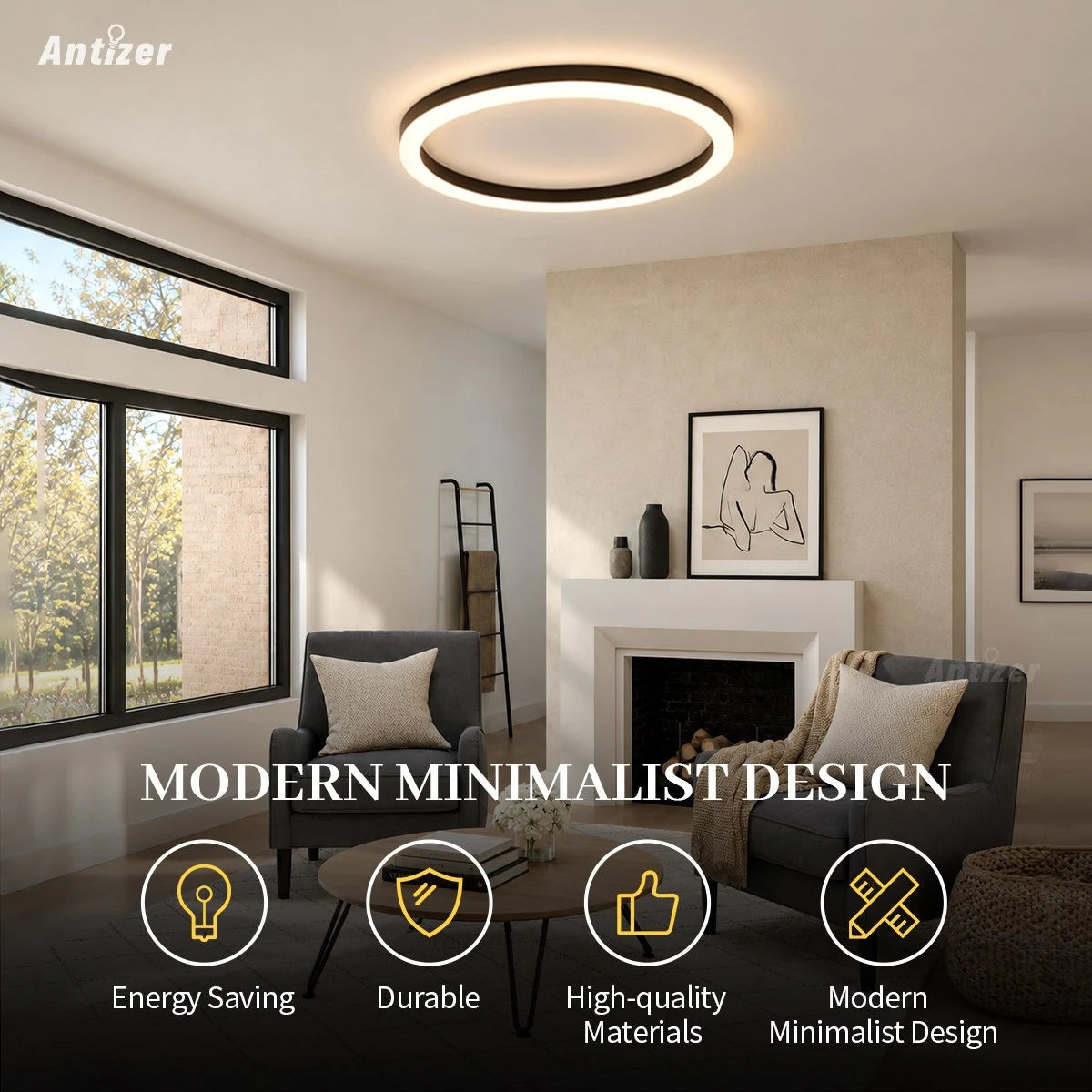 Lámpara de techo LED circular nórdica Antizer para dormitorio