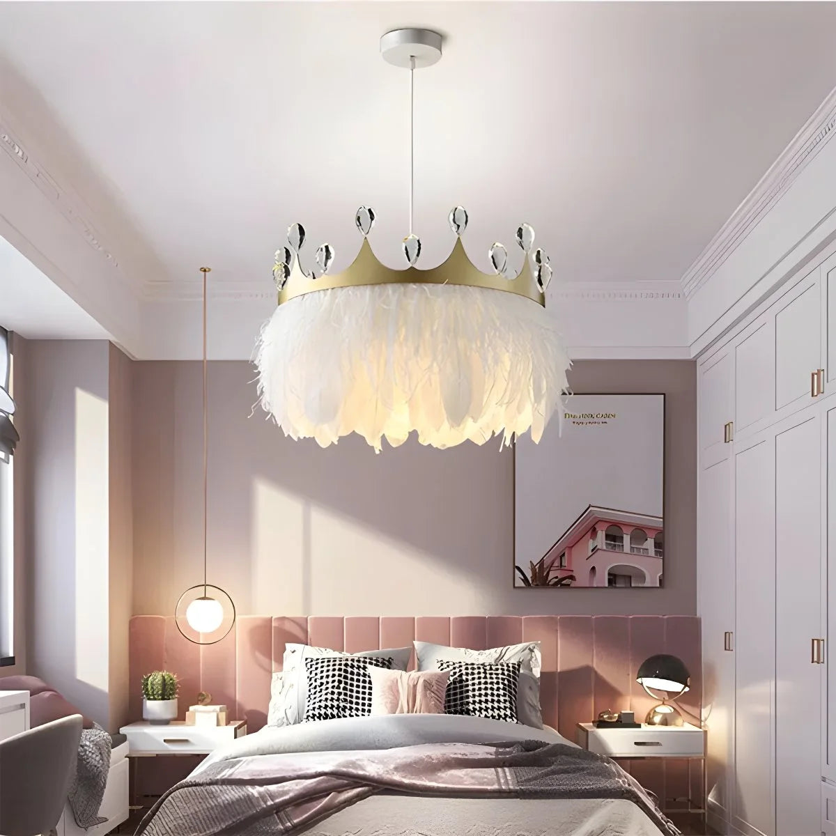 Antizer Nordic Feather Crystal Crown Chandelier
