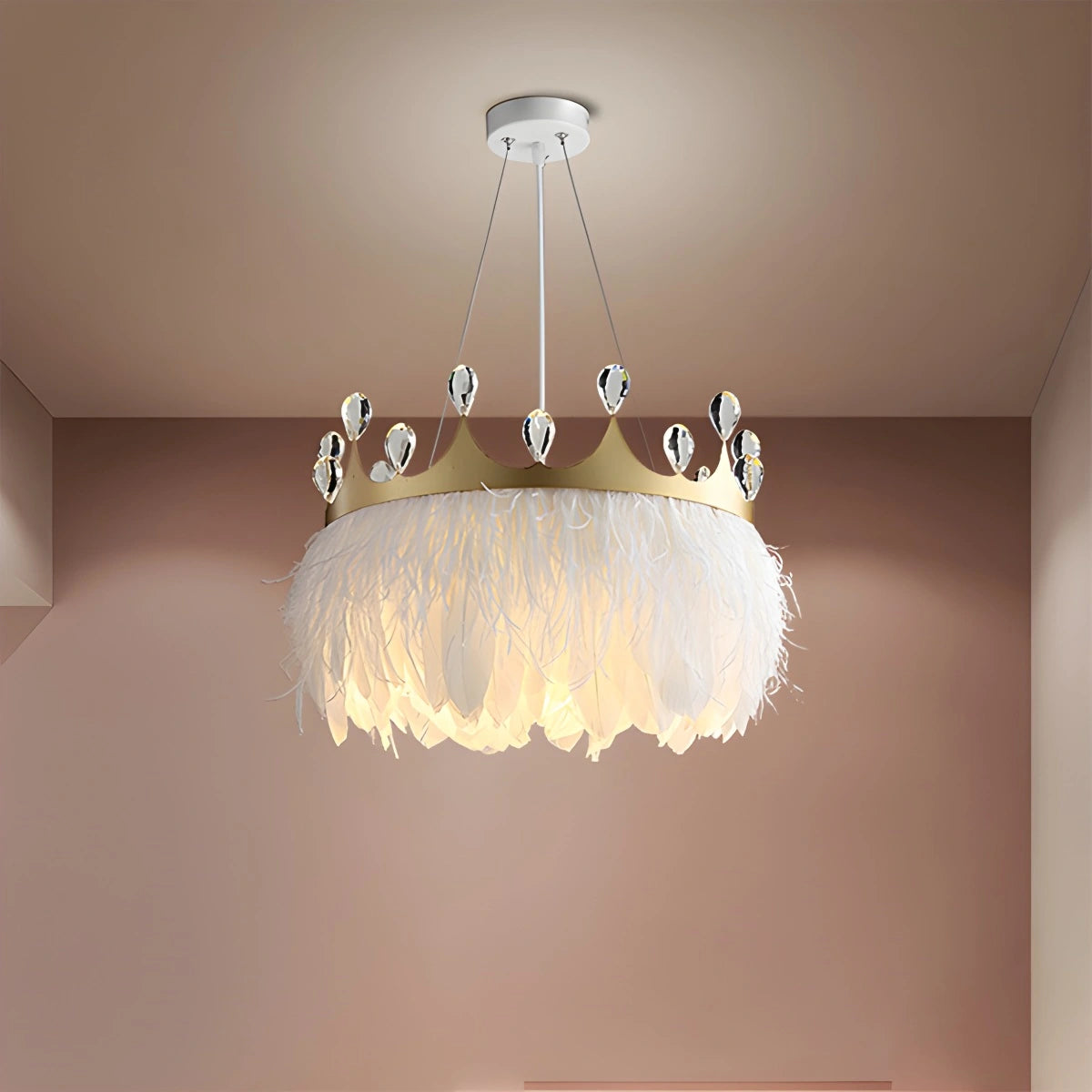 Antizer Nordic Feather Crystal Crown Chandelier