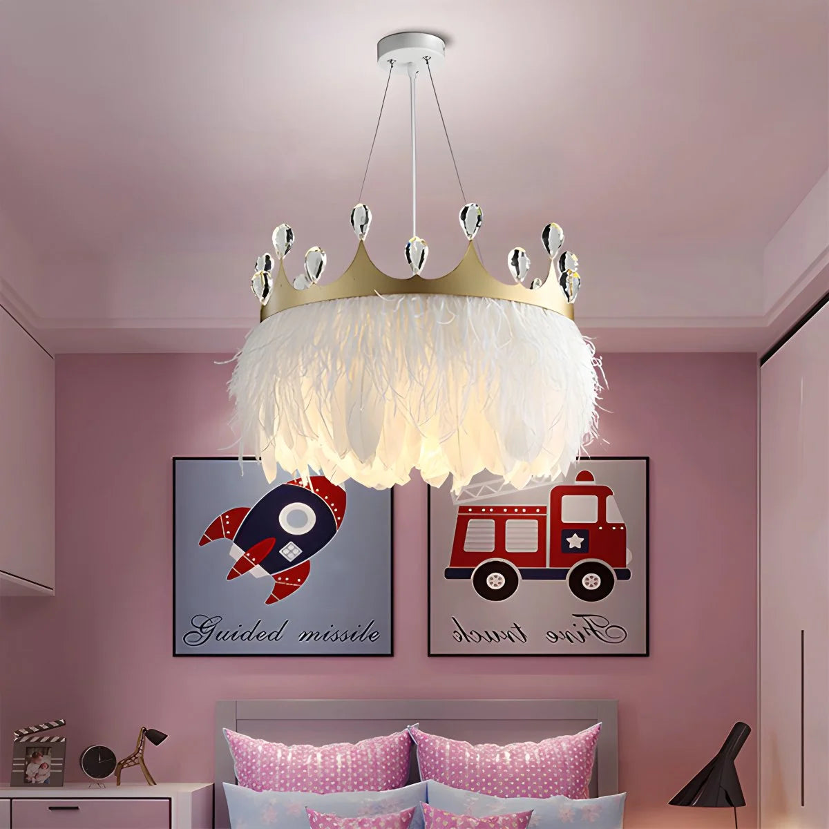 Antizer Nordic Feather Crystal Crown Chandelier