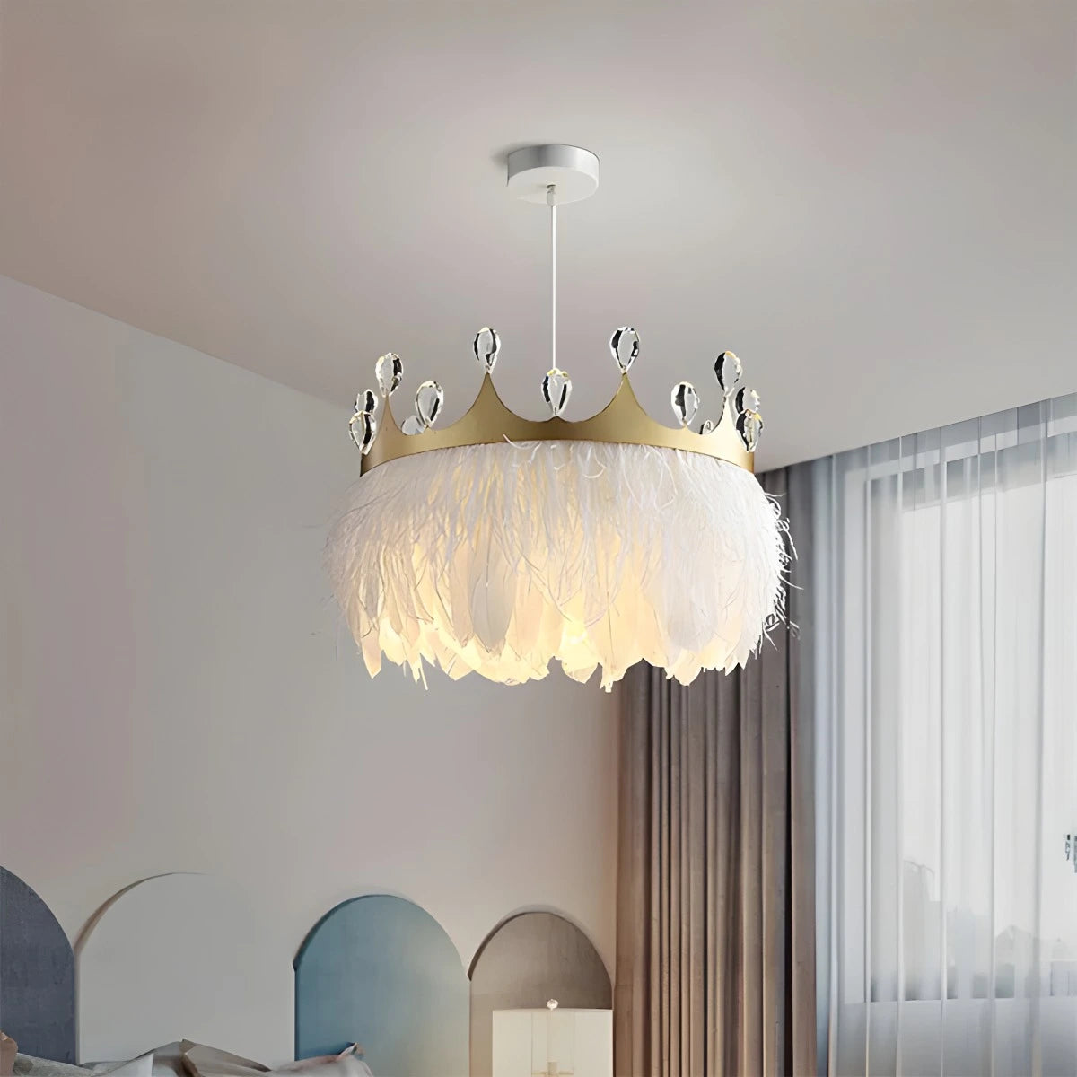 Antizer Nordic Feather Crystal Crown Chandelier