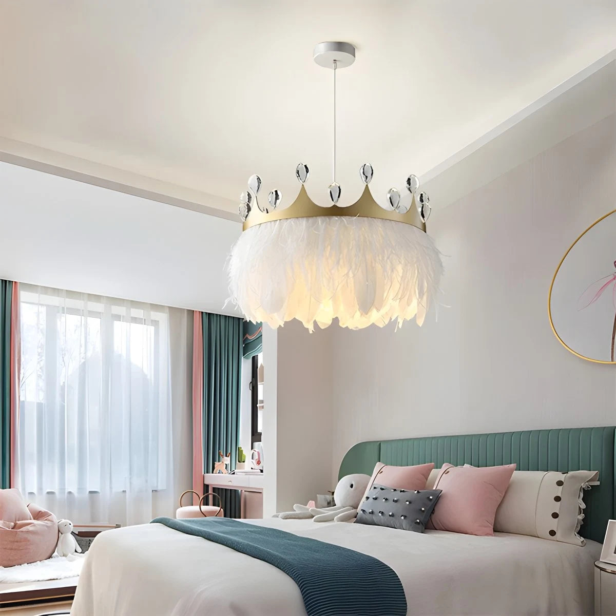 Antizer Nordic Feather Crystal Crown Chandelier