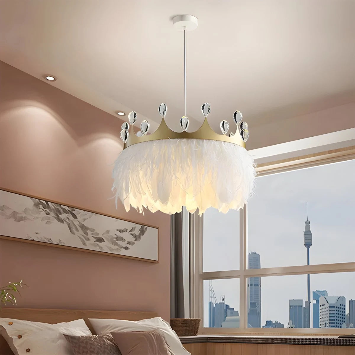 Antizer Nordic Feather Crystal Crown Chandelier