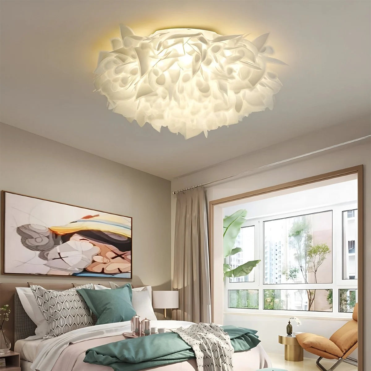 Antizer White Flower-Shaped Flush Mount Ceiling Light