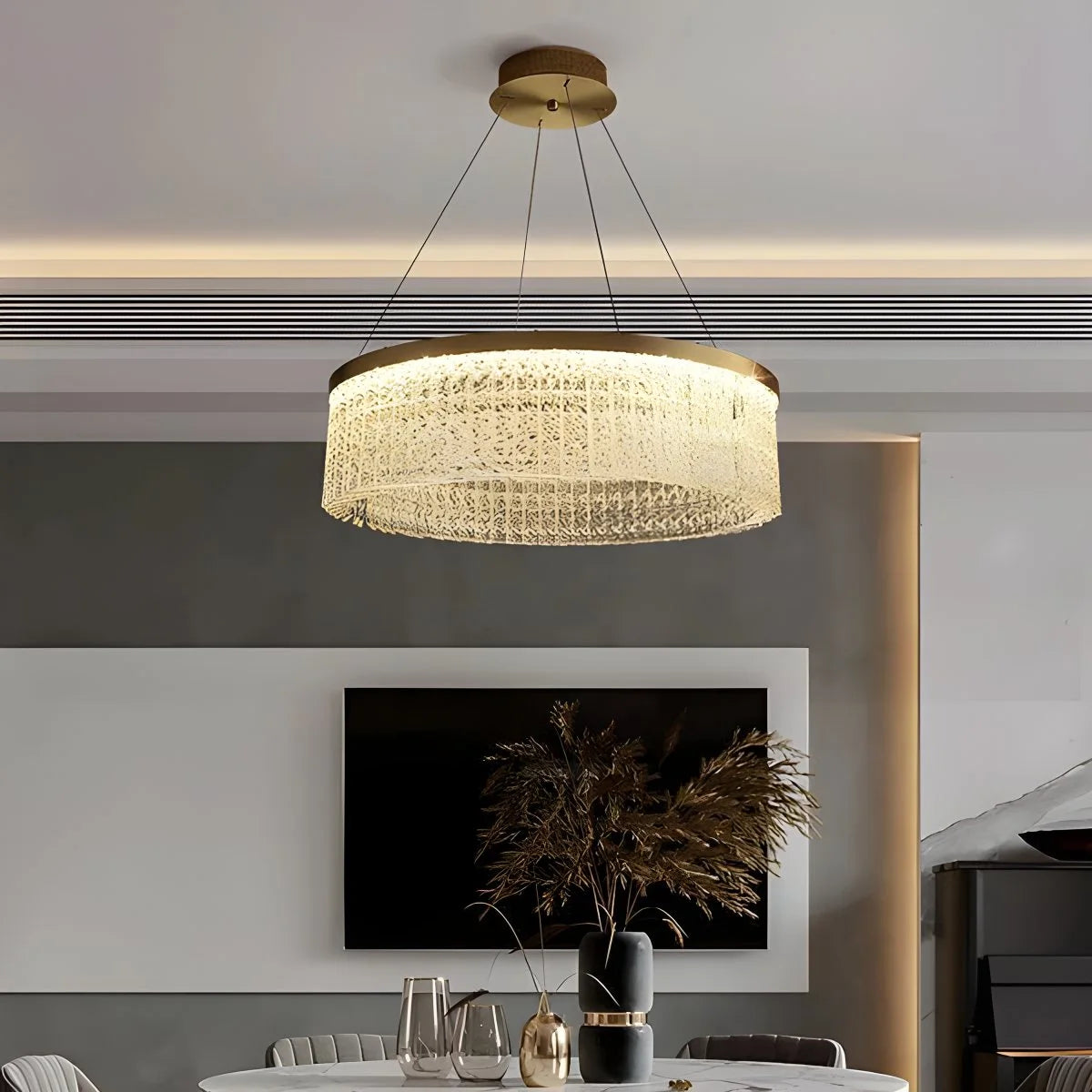 Antizer Round Halo Crystal Chandelier for Living Room