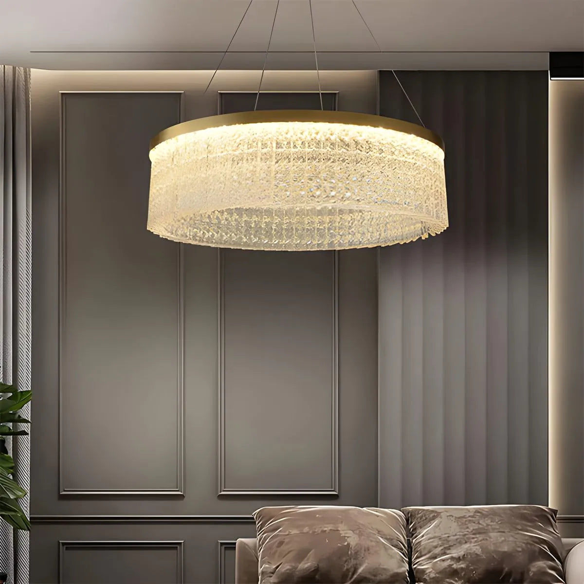 Antizer Round Halo Crystal Chandelier for Living Room