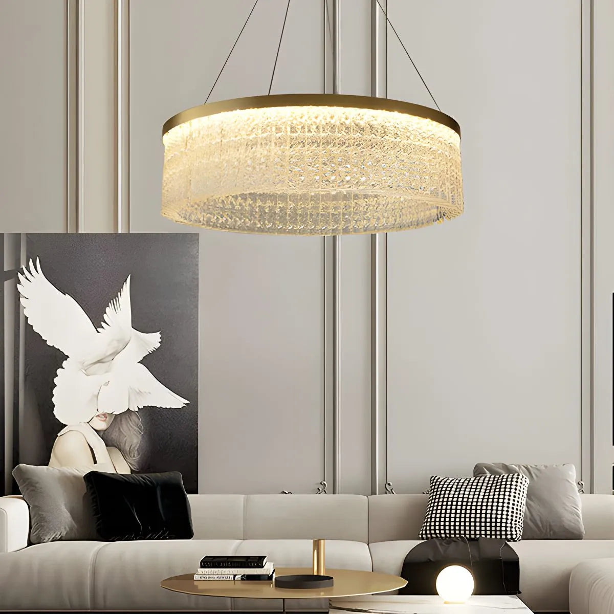 Antizer Round Halo Crystal Chandelier for Living Room
