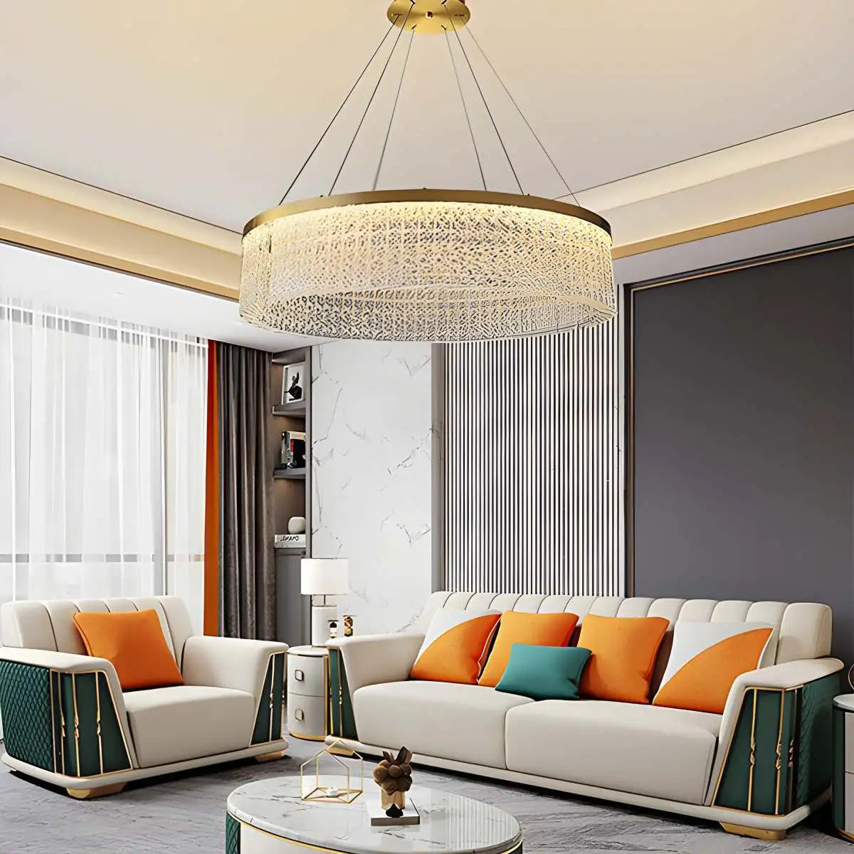Antizer Round Halo Crystal Chandelier for Living Room