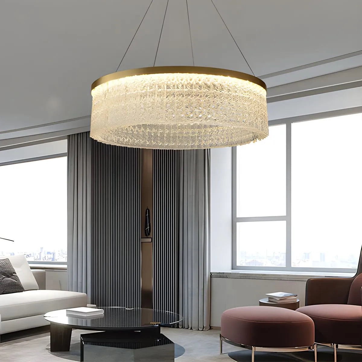 Antizer Round Halo Crystal Chandelier for Living Room