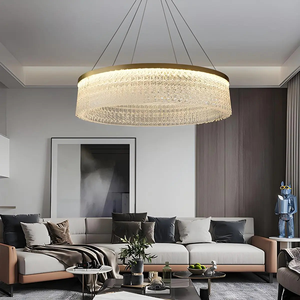 Antizer Round Halo Crystal Chandelier for Living Room