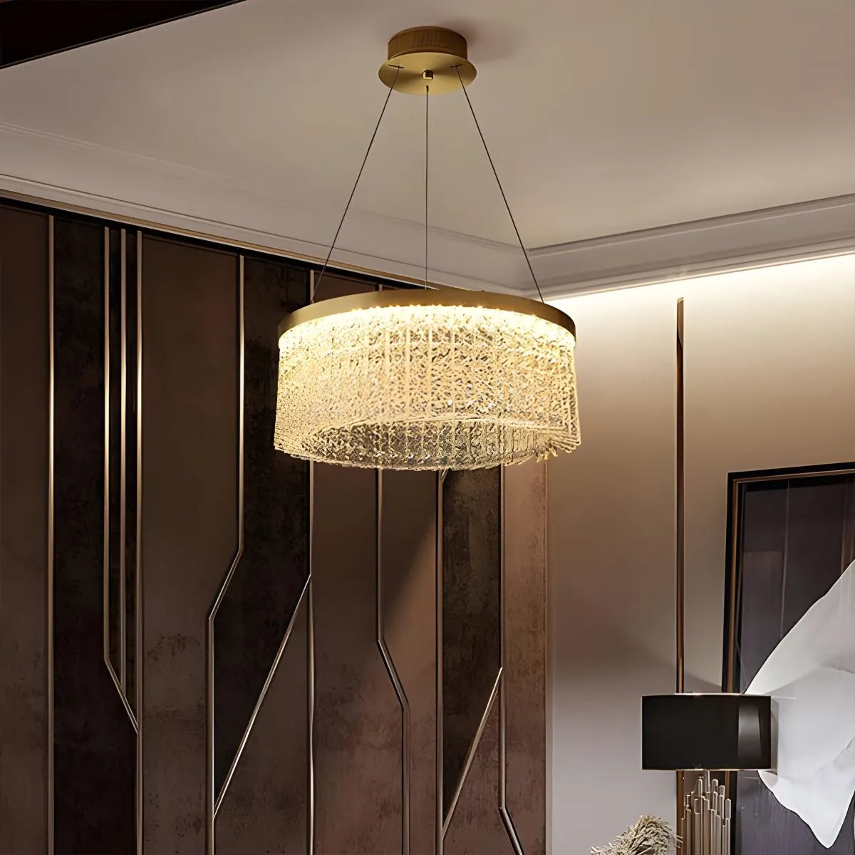 Antizer Round Halo Crystal Chandelier for Living Room