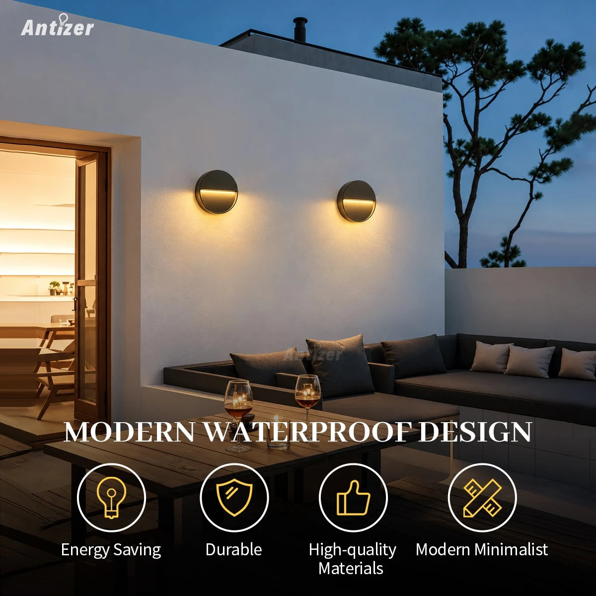 Aplique de pared para exterior impermeable redondo y cuadrado de Antizer
