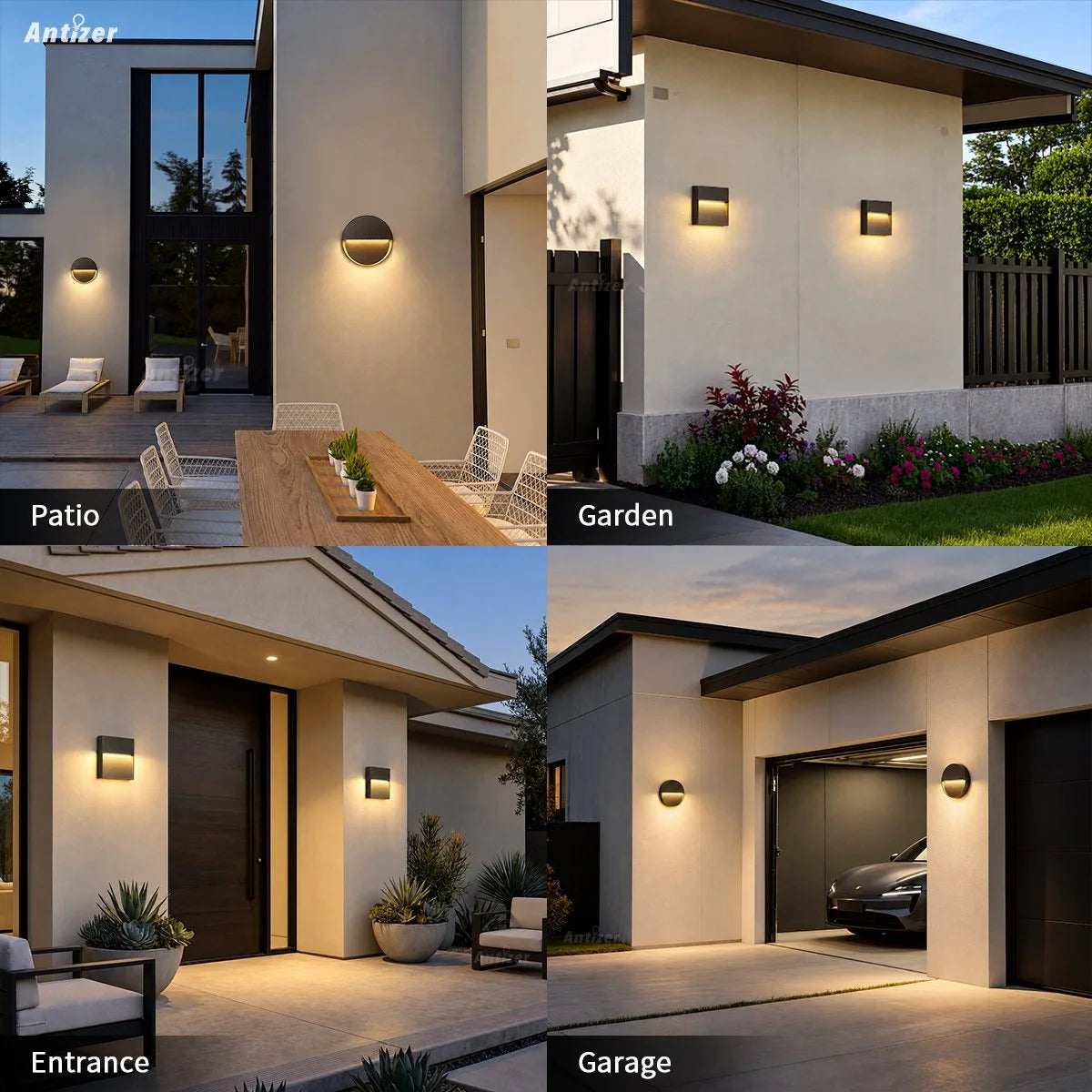 Aplique de pared para exterior impermeable redondo y cuadrado de Antizer