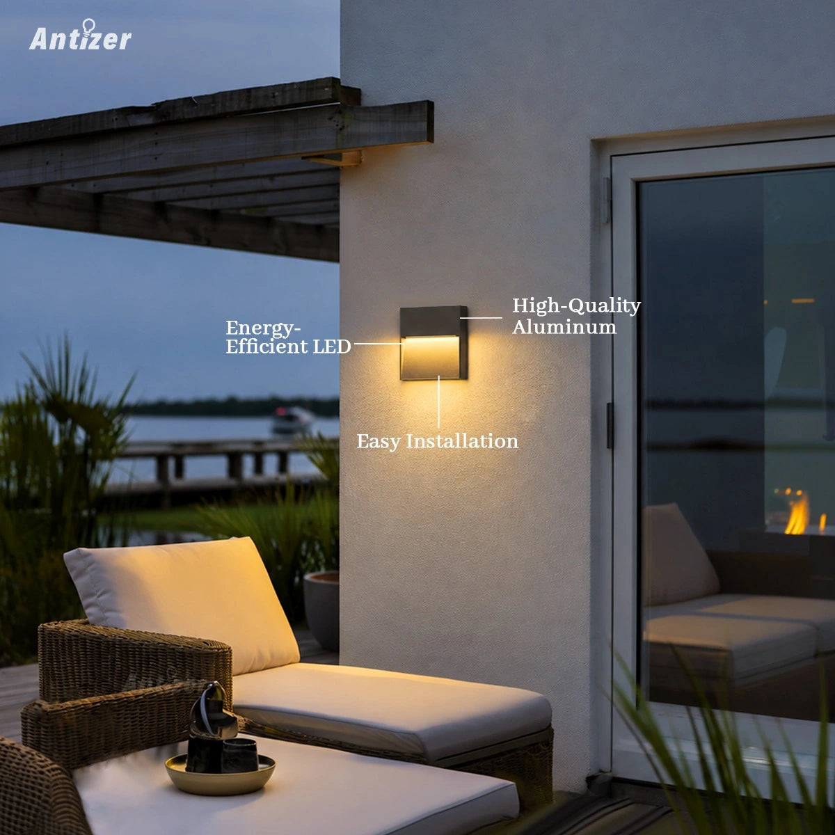 Aplique de pared para exterior impermeable redondo y cuadrado de Antizer