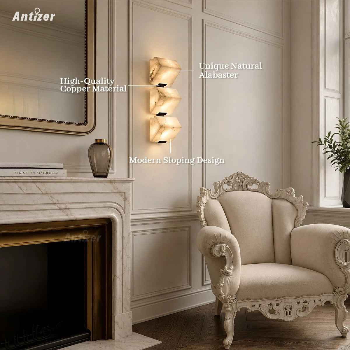 Antorcha de pared Antizer Triple Bloque Inclinado de Alabastro Español