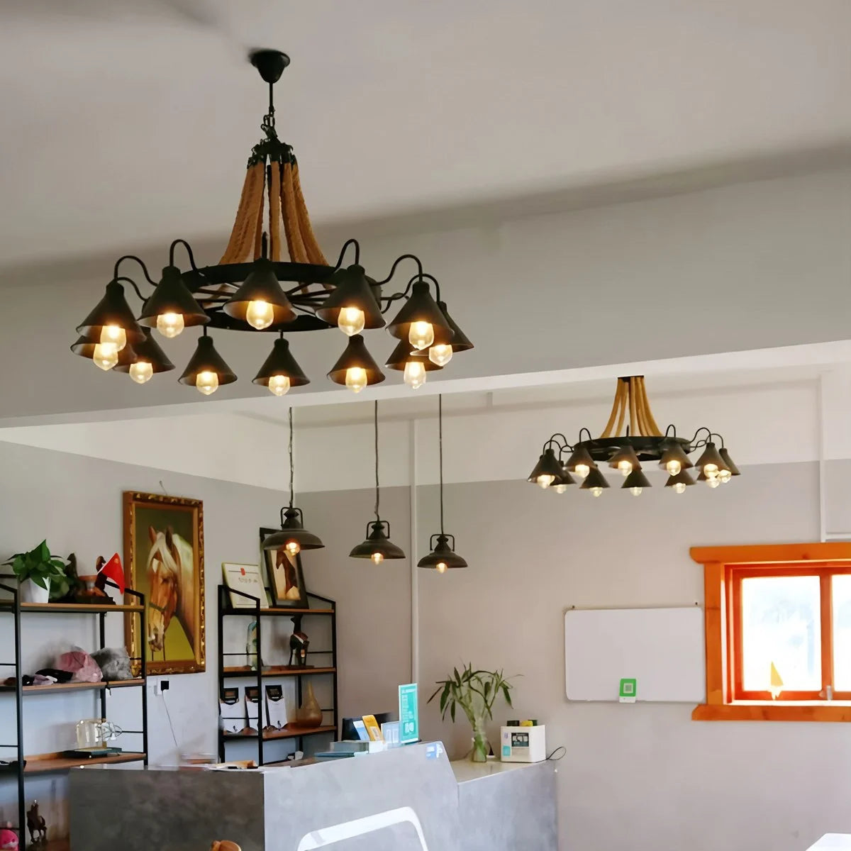 Antizer Vintage Industrial Rope Chandelier for Dining Area