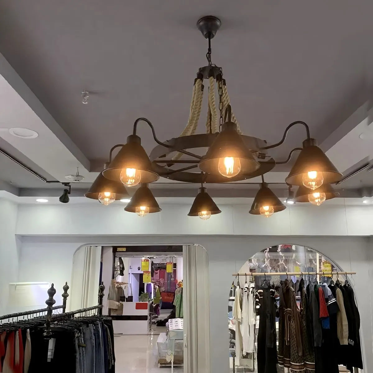 Antizer Vintage Industrial Rope Chandelier for Dining Area