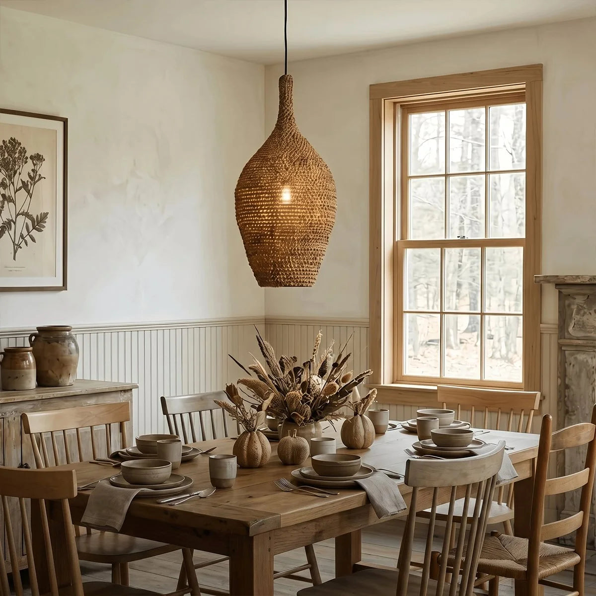 Antizer Wabi Sabi Style Natural Rope Fiber Pendant Light