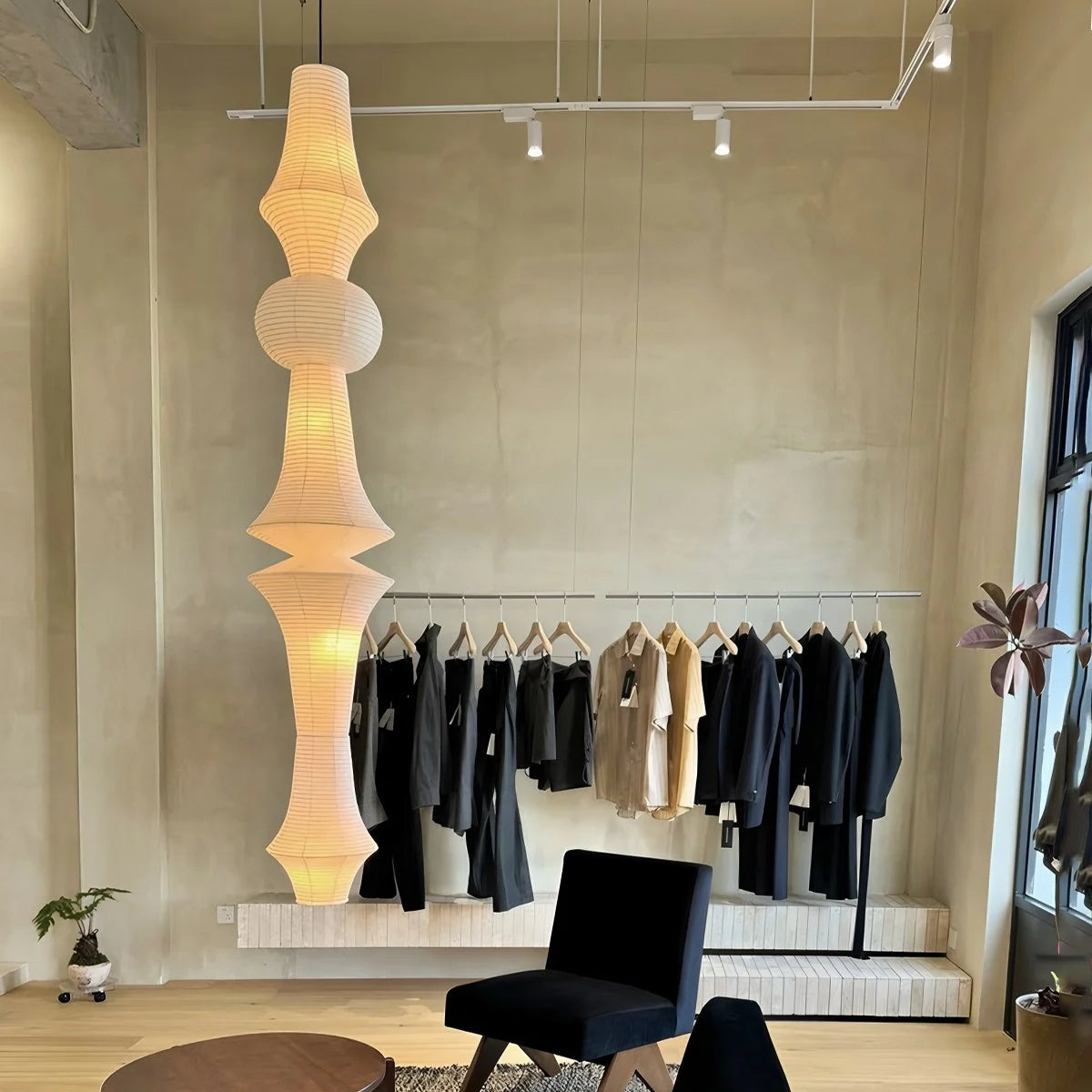 Antizer Washi Paper Corner Pendant Light for High Ceilings