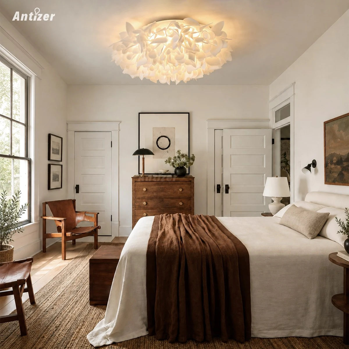 Antizer White Flower-Shaped Flush Mount Ceiling Light