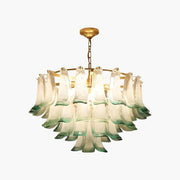 Antizer Gold Tiered Green Glass Chandelier for High Ceiling