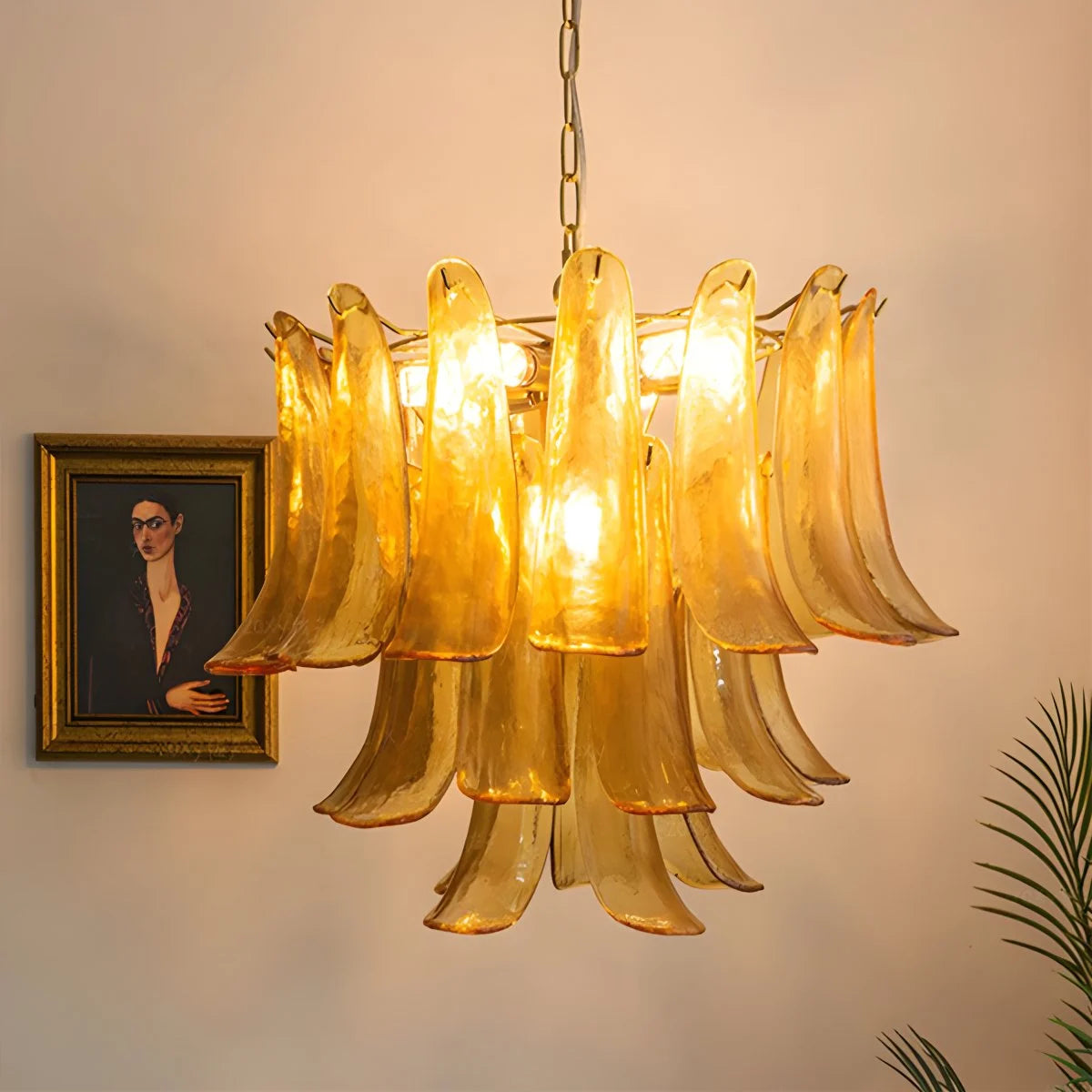 Antizer Gold Tiered Green Glass Chandelier for High Ceiling