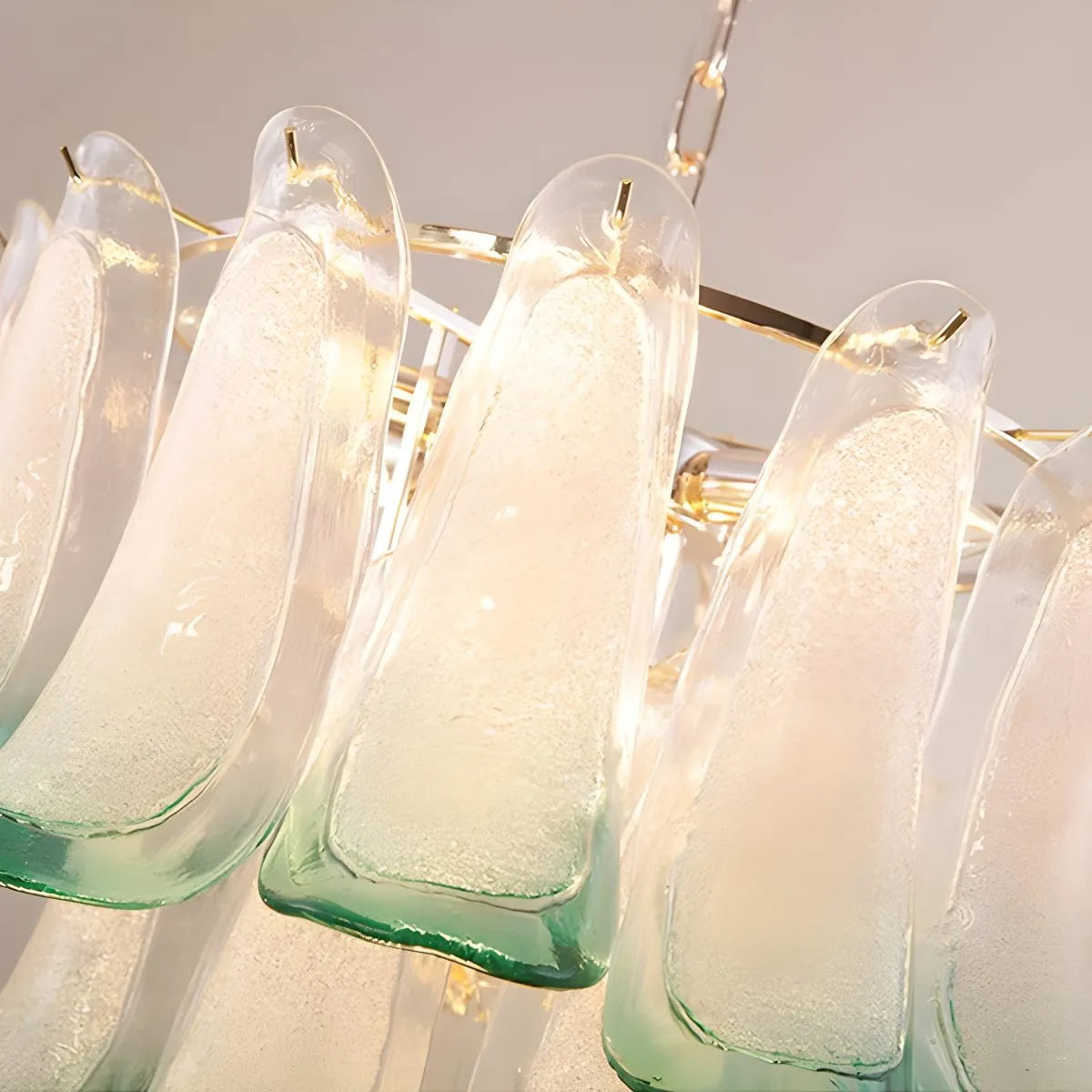 Antizer Gold Tiered Green Glass Chandelier for High Ceiling