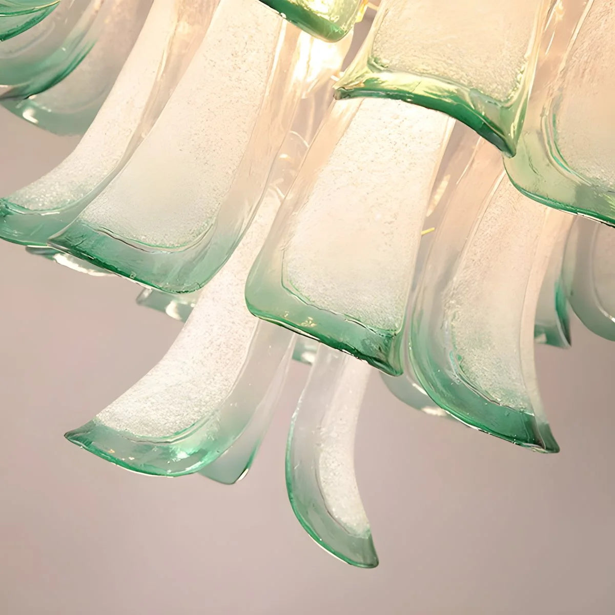 Antizer Gold Tiered Green Glass Chandelier for High Ceiling