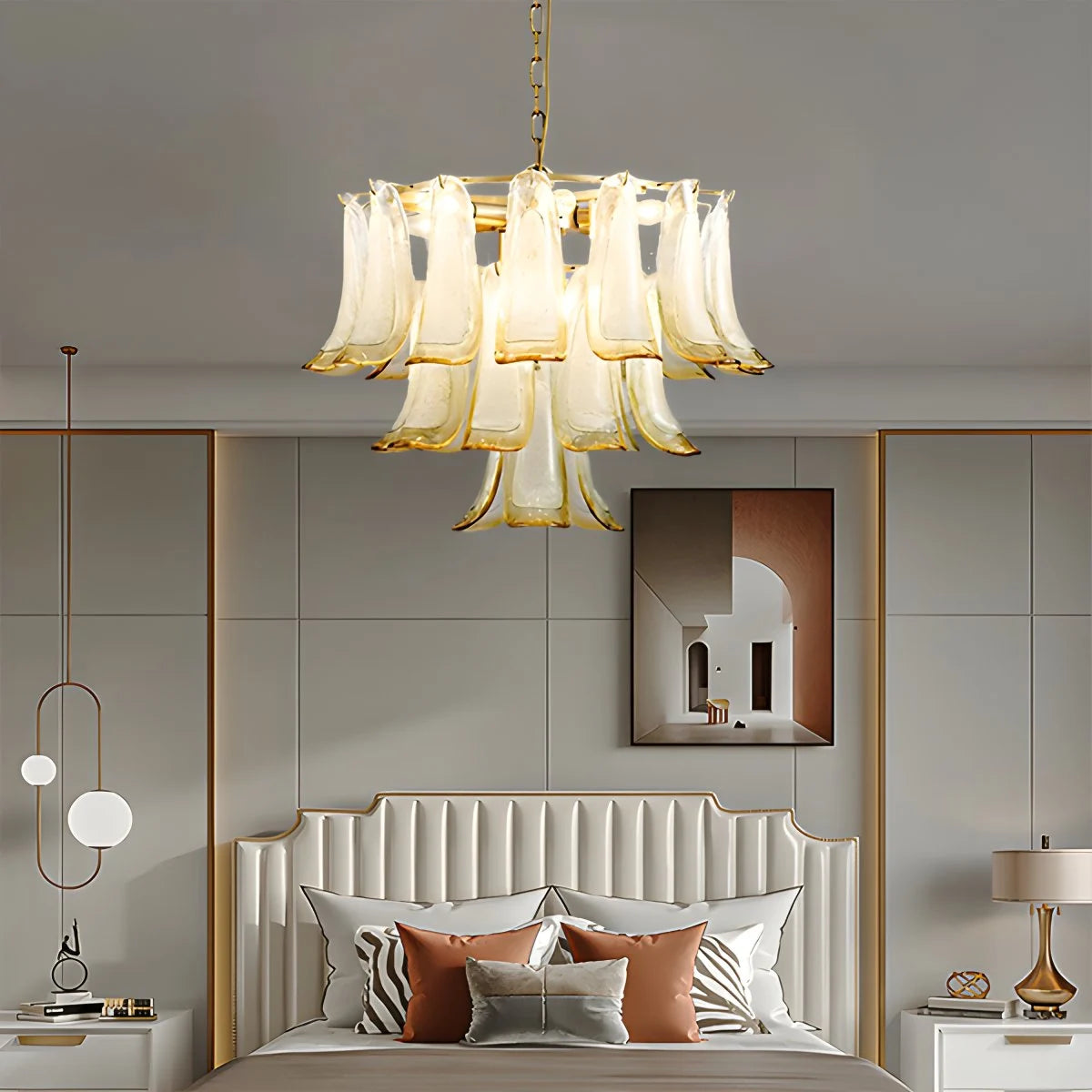 Antizer Gold Tiered Green Glass Chandelier for High Ceiling