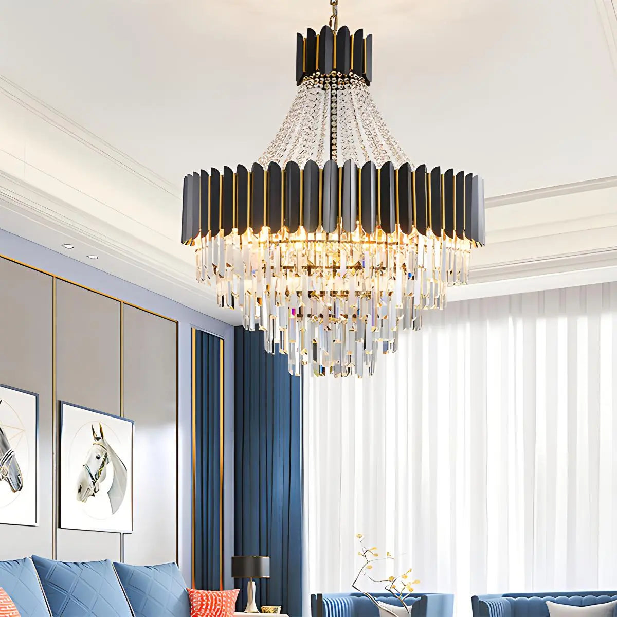 Antizer Modern Black Gold Luxury Crystal Chandelier