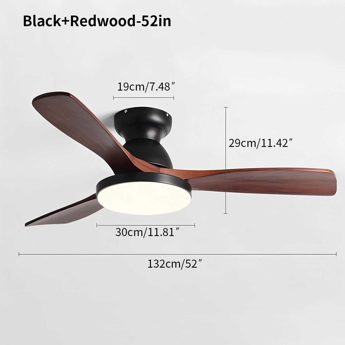 Antizer Vintage 3-leaf Solid Wood Ceiling Fan Lamp