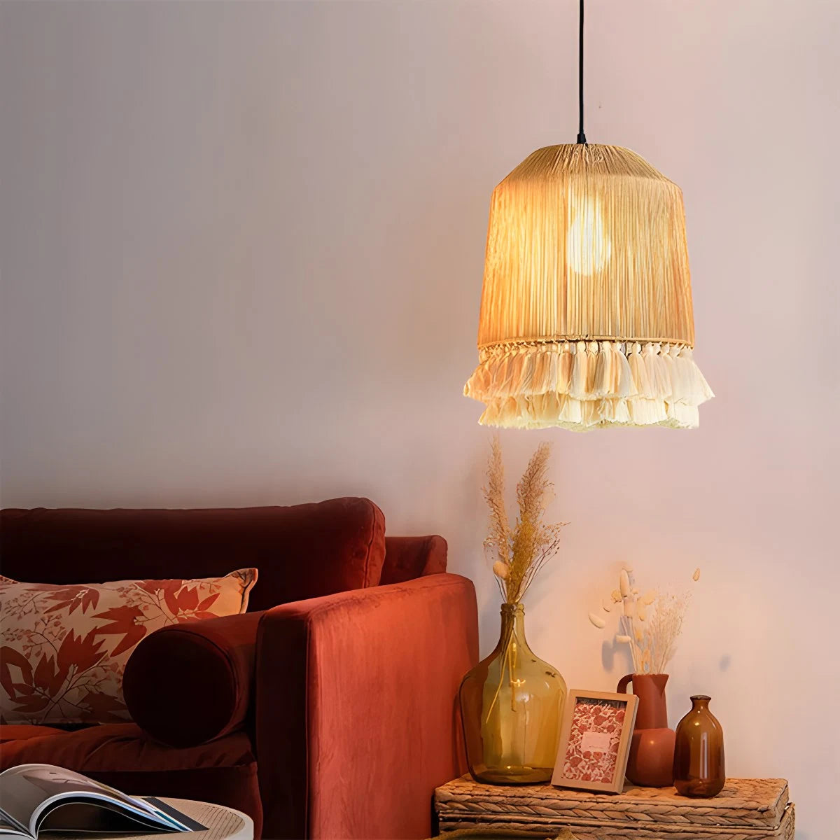 Antizer Boho Vintage Twine Fringe Pendant Light