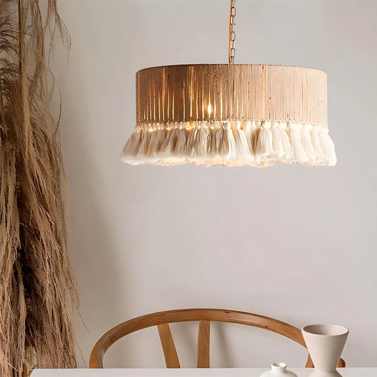 Antizer Boho Vintage Twine Fringe Pendant Light